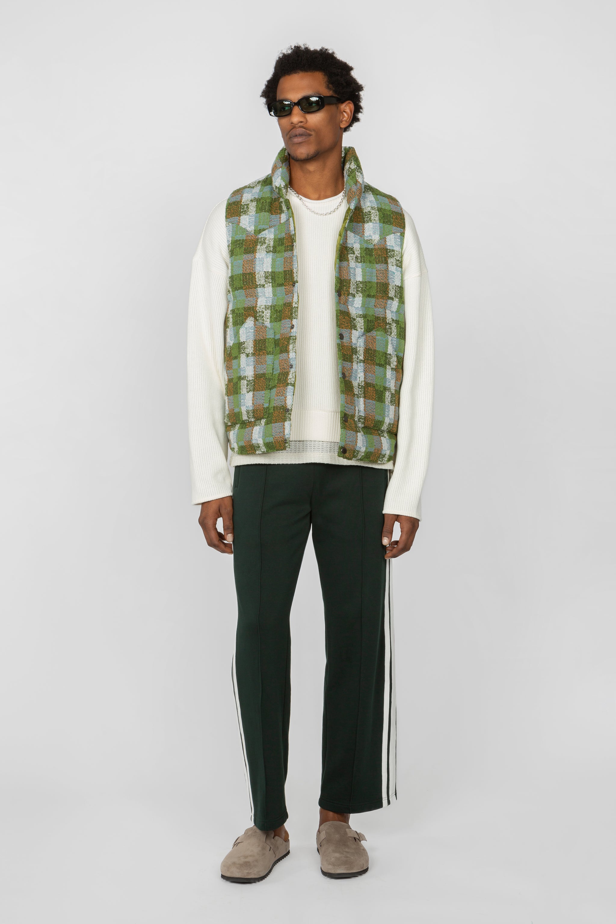 Down Vest Green Basketweave Plaid SHADES OF GREY BY MICAH COHEN