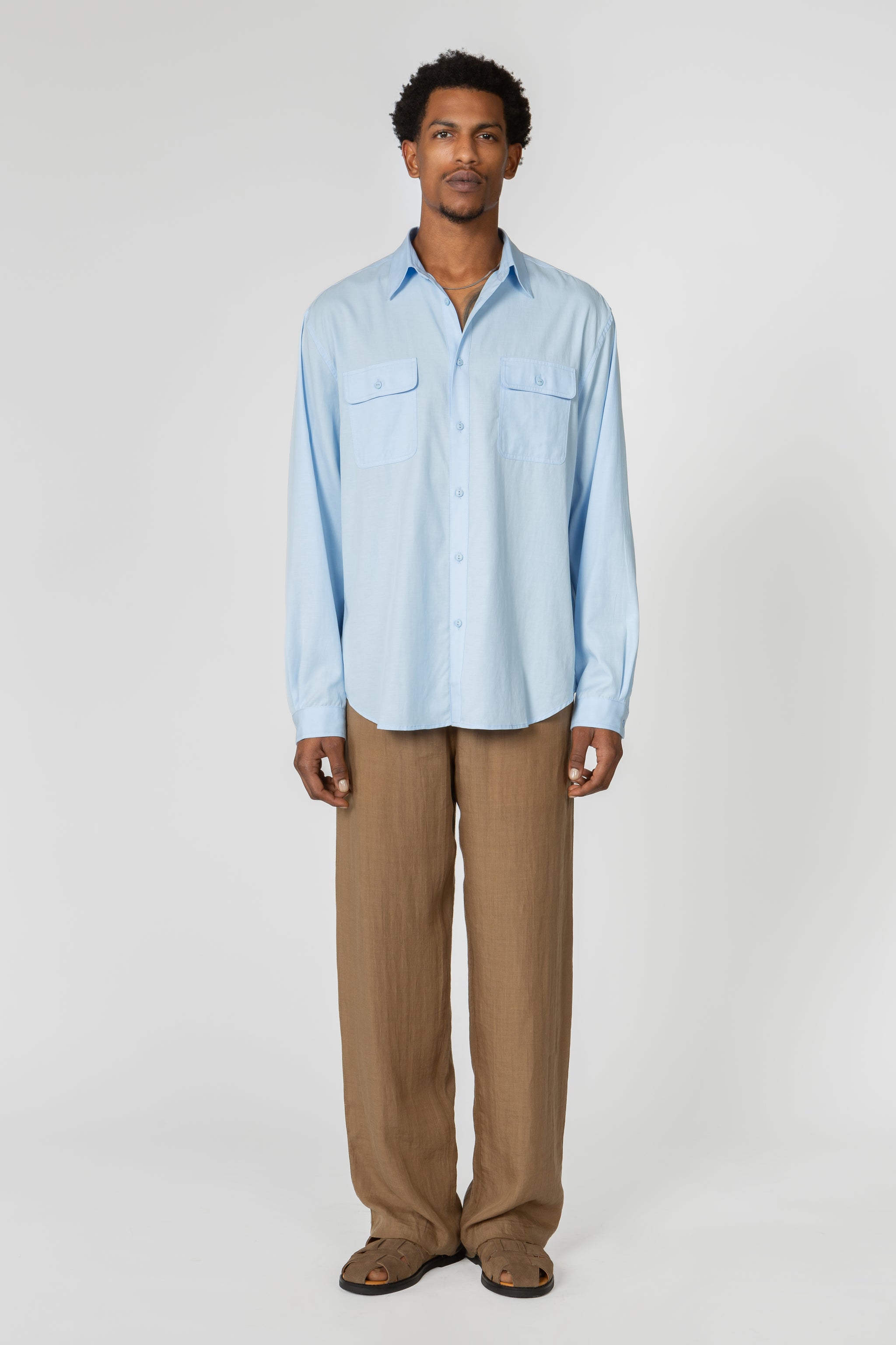 Two Pocket Oversized Button Down Shirt - Light Blue – SHADES OF GREY BY  MICAH COHEN