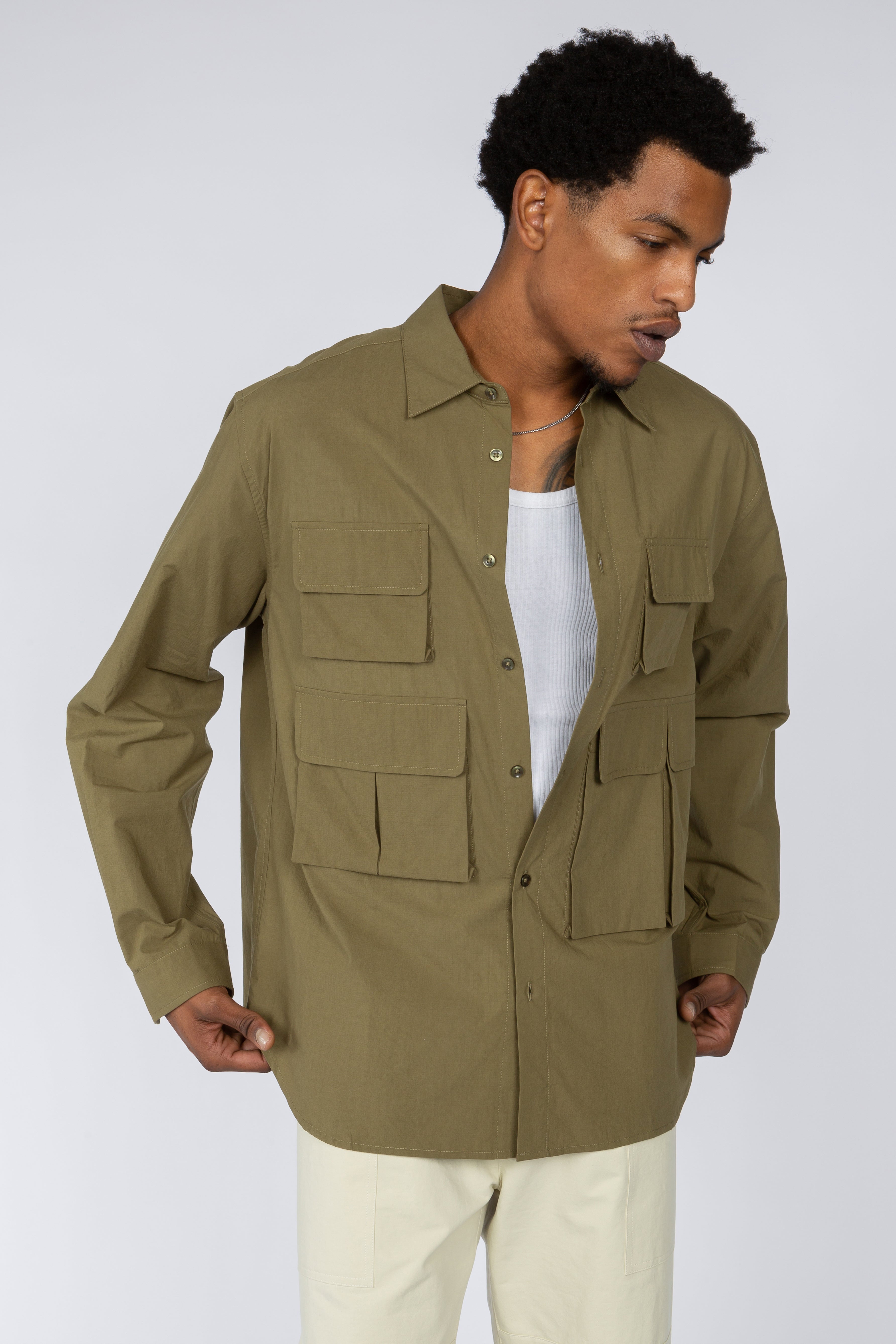 Multi-Pocket Utility Shirt - Olive Ripstop – SHADES OF GREY BY