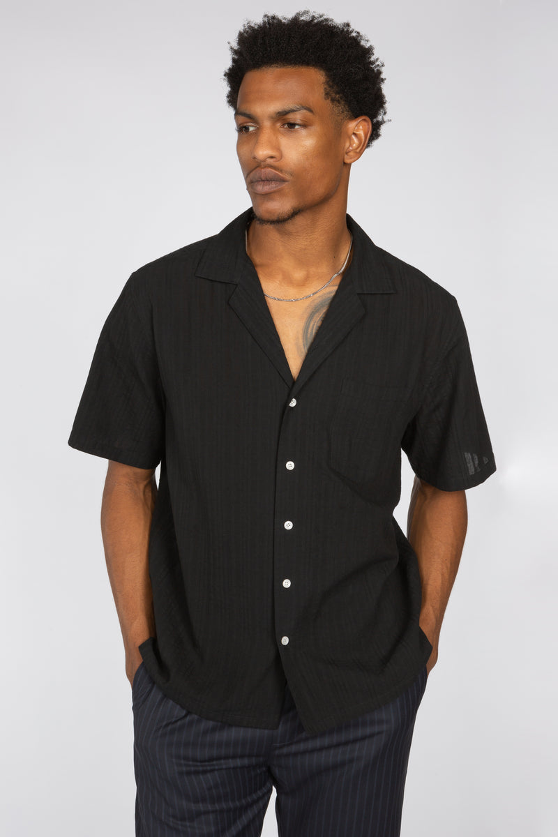 Resort Shirt - Black Embroidered Stripe – SHADES OF GREY BY MICAH COHEN